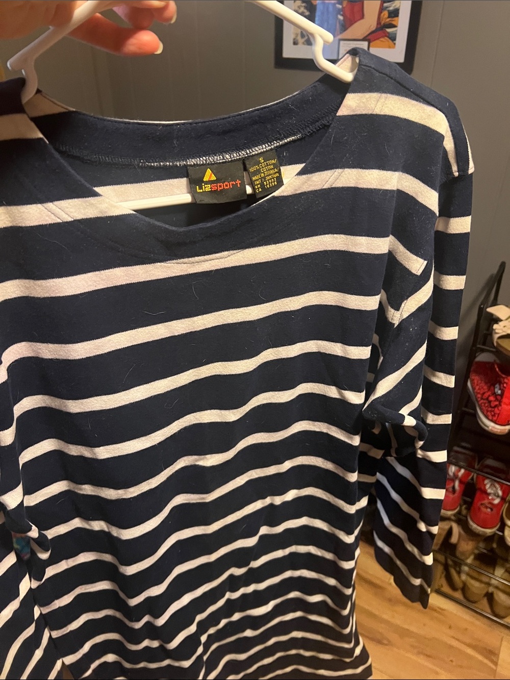 Liz sport Navy & White Stripe Long Sleeve Top
